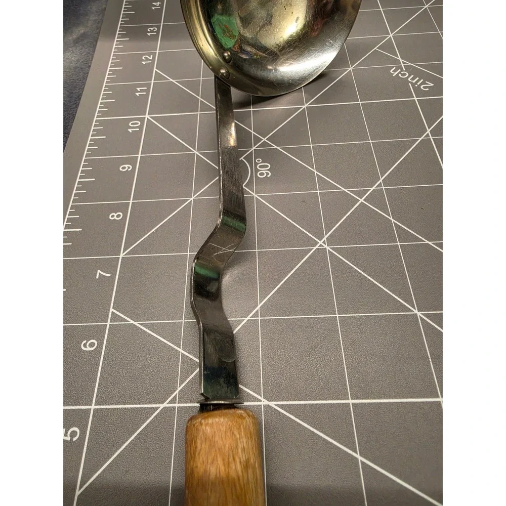 Vintage Stainless Steel Japan Soup Ladle Wood Handle Offset Serving Spoon 11in